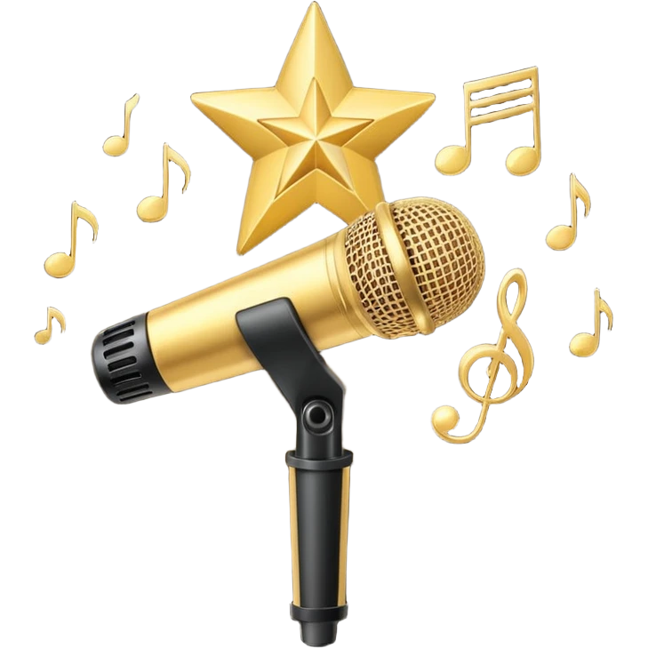 microphone with musical notes and a star emoji