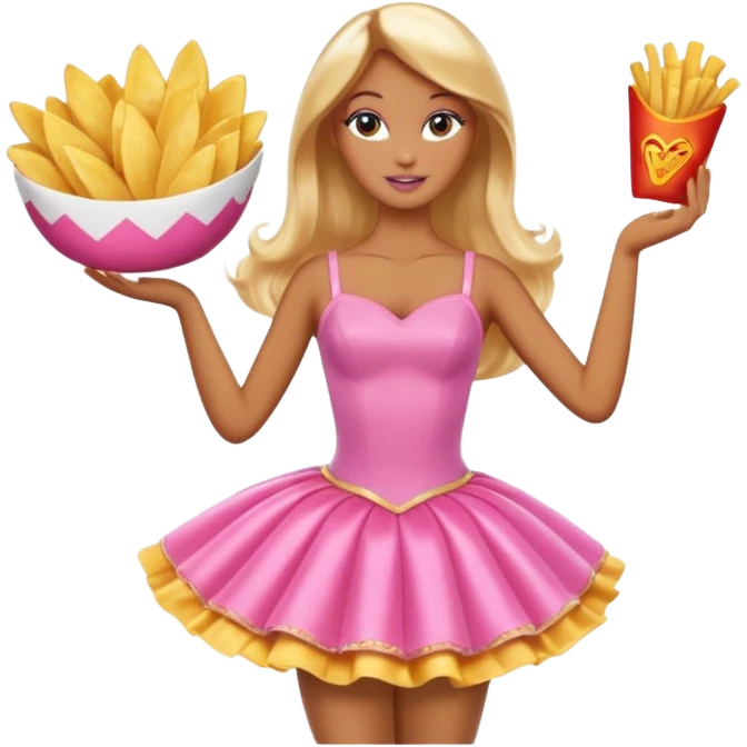 Brown skin blonde hair barbie ballerina holding hot fried chips  emoji