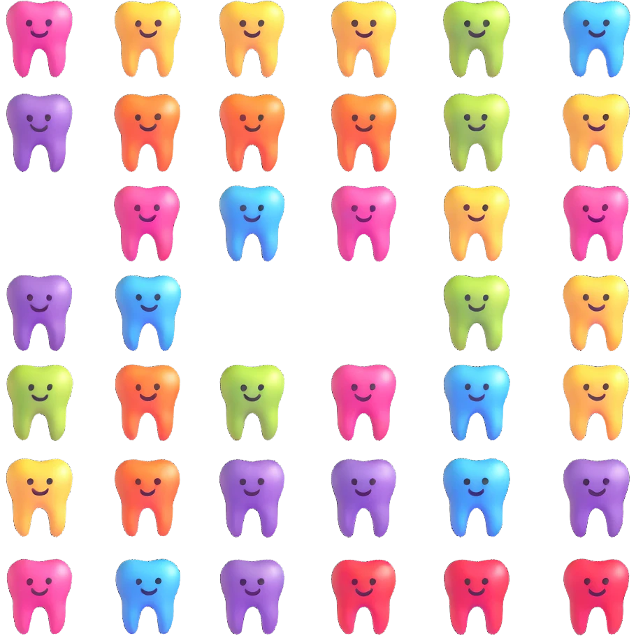 tooth app icons with different bright colors, dental application emoji