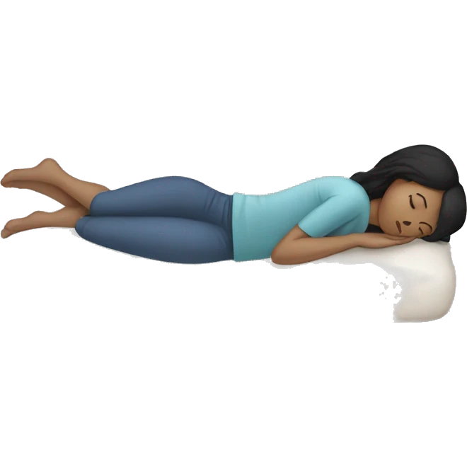 Sleeping woman with light brown skin and black hair laying on pillow emoji