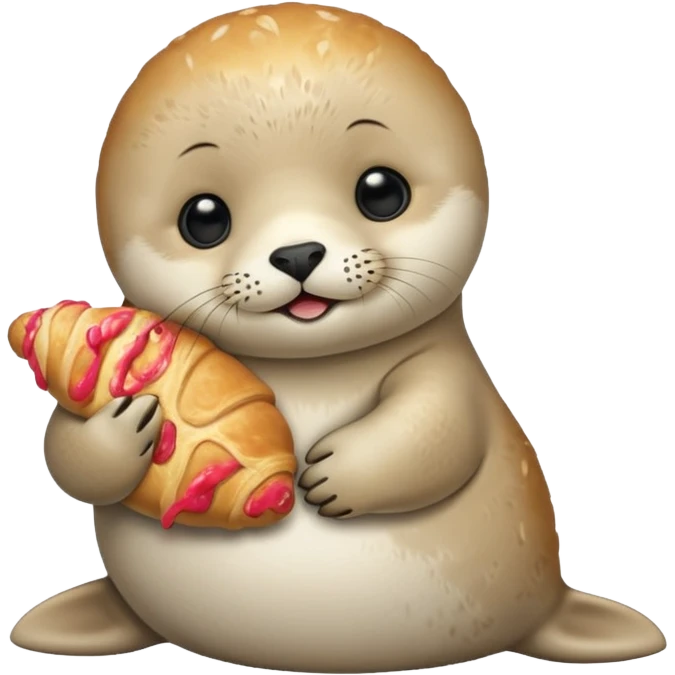 Baby seal holding a croissant emoji