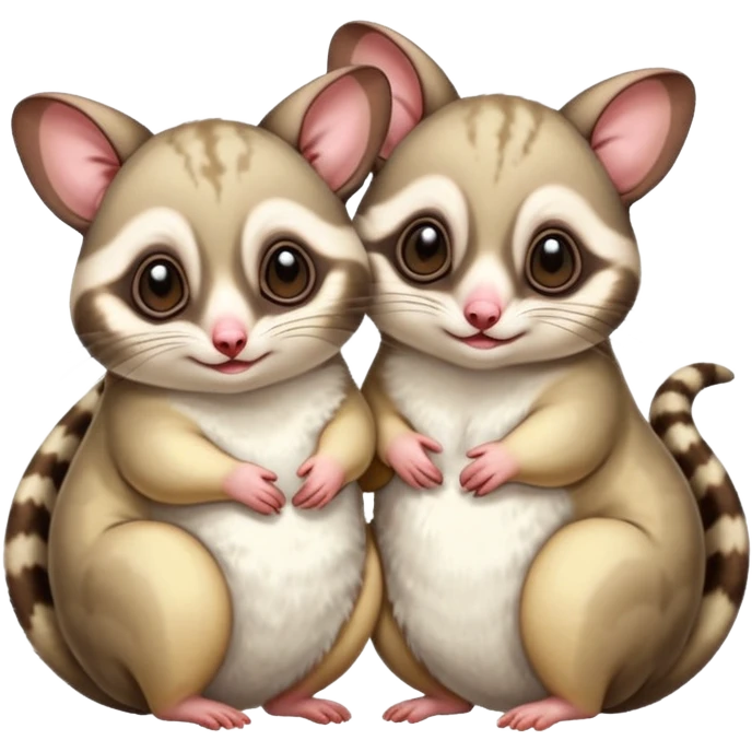 Make two sugar gliders. One mom and a baby one. Make them very cute and chubby and fat. They are white!  emoji