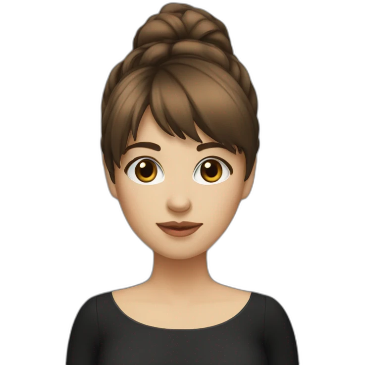 girl, brown hair with bang, fair skin, brown eye, black dress, using laptop emoji