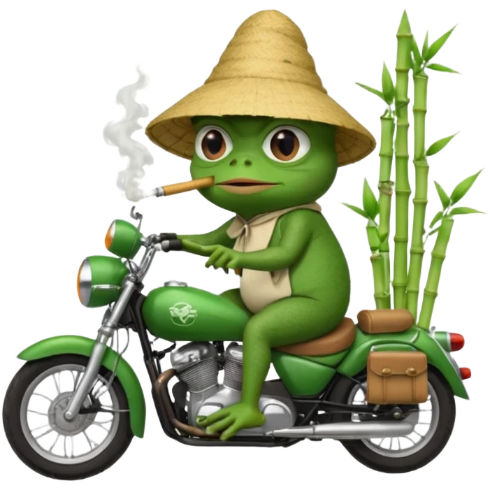 лягушка пепе курит бамбук во вьетнаме во время езды на мотоцикле  emoji