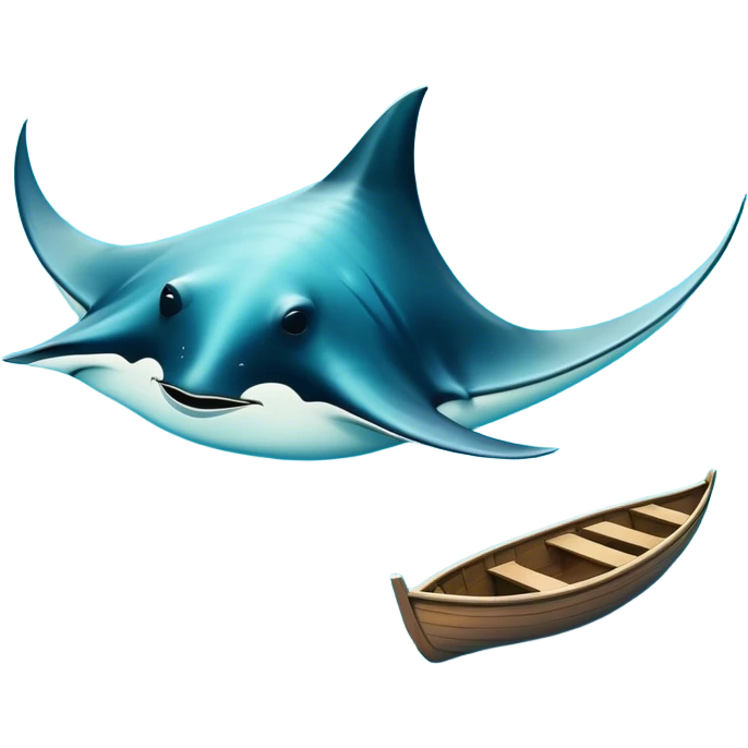 a huge manta ray under the water, dwarfing a rowboat emoji