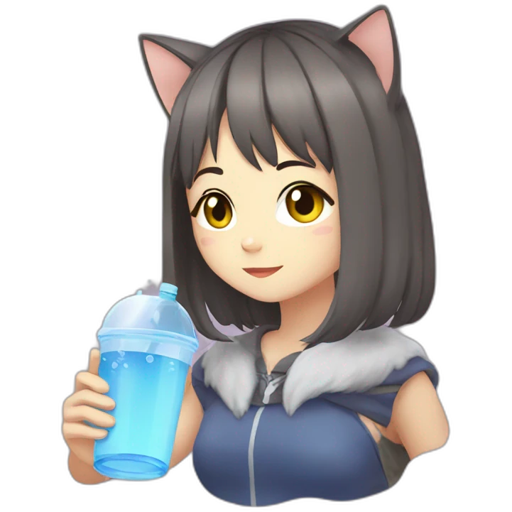 anime cat girl drinks water emoji