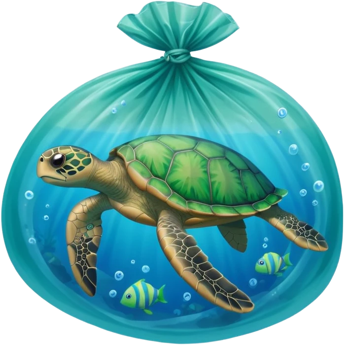 Sea turtle with a plastic bag emoji