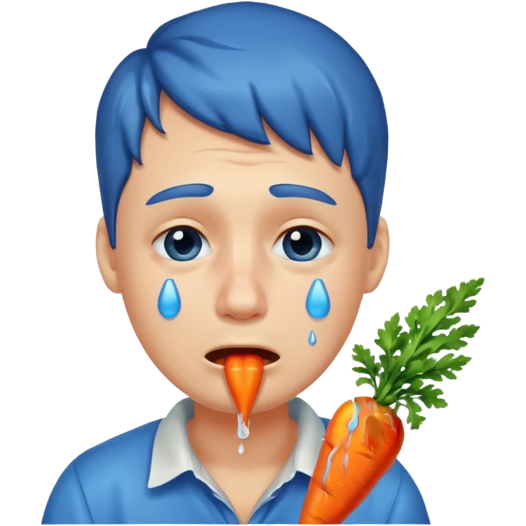 Man crying eating carrot. make tears blue color emoji