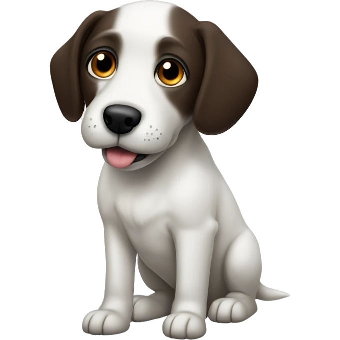 White dog with black nose, dark brown eyes, floppy ears, and faint greyish spots emoji