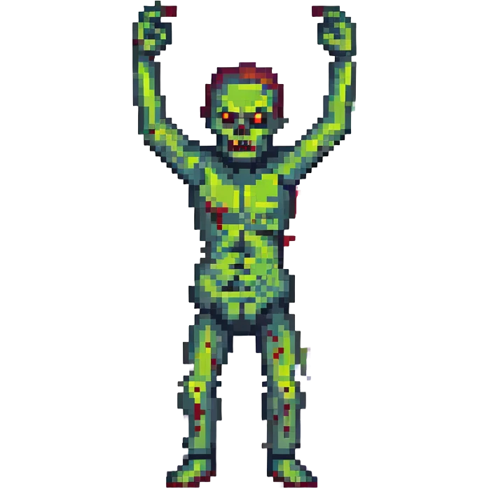 an angry zombie, arms up, bloody and crooked, normal human bodily proportions emoji