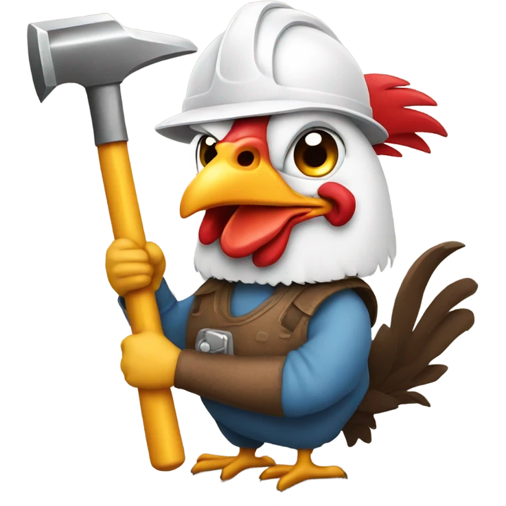 Rooster wearing a hard hat holding a Hamer  emoji