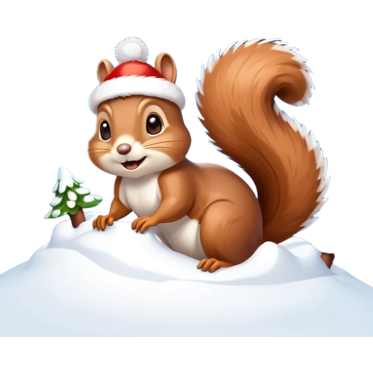 squirrel poking its head out of snow hill with christmas lights wrapped around head emoji