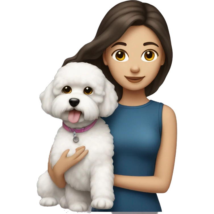 Brunette girl with bichon frise emoji