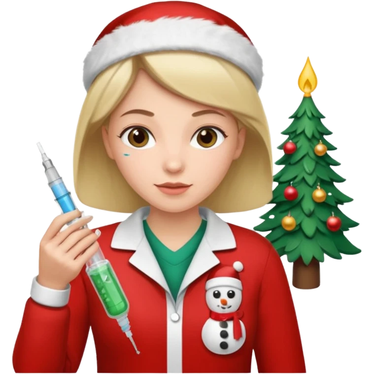 nurse wearing a christmas pullover and holding a a sting emoji
