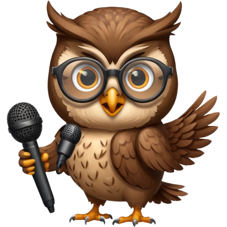 owl wearing glasses singing with microphone emoji