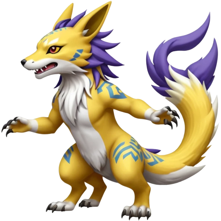 Tropical Tiny Marked Patterned Tribal Exquisite Delicious Growling Gargantuan Barking Pulverizing Garurumon-Renamon-Linoone-fusion-hybrid-creature (full body) emoji