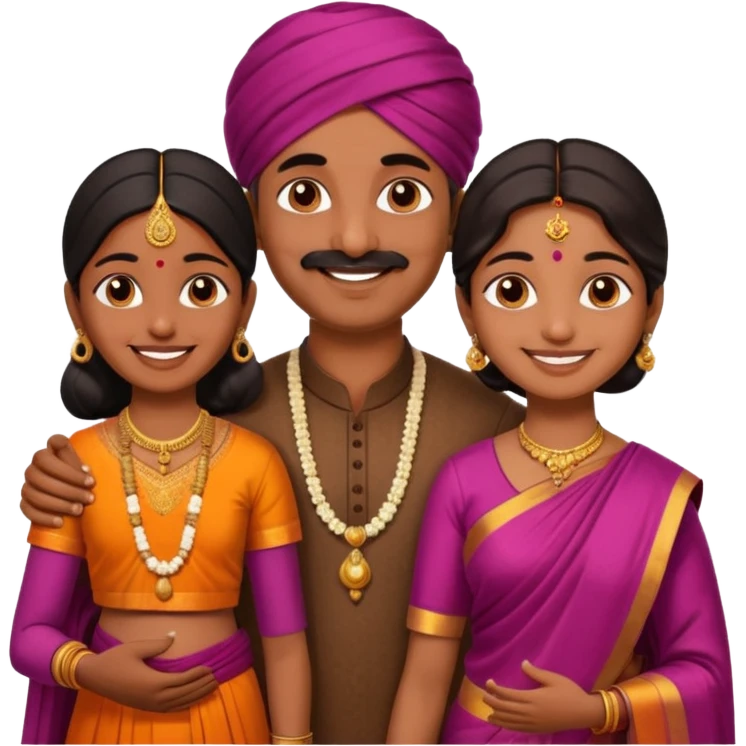South indian hindu family with a 70 years old father and mother and one 40 years old daughter. They wear a traditional dress. They are smiling. emoji