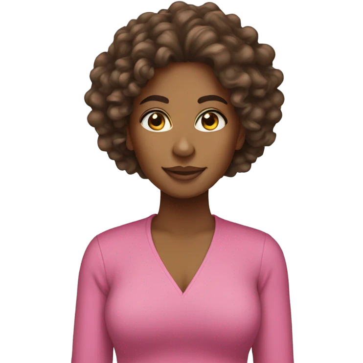 brownskin  woman long curly hair wearing pink  emoji