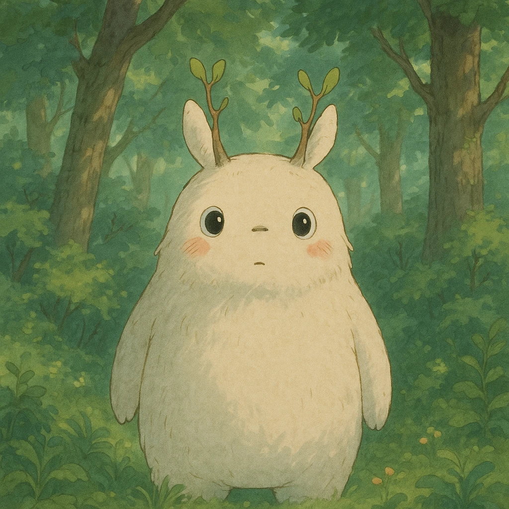 whimsical forest spirit with soft colors and gentle expression in ghibli style emoji