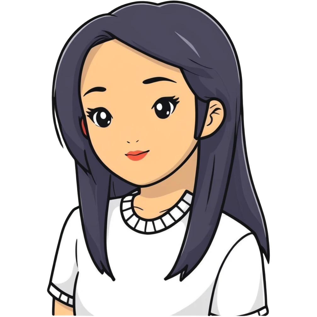 Stylish confident woman with Asian and Latina features, long straight black hair emoji