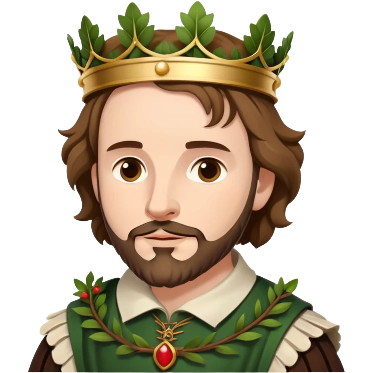 Shakespeare wearing a laurel wreath crown as the Bard emoji