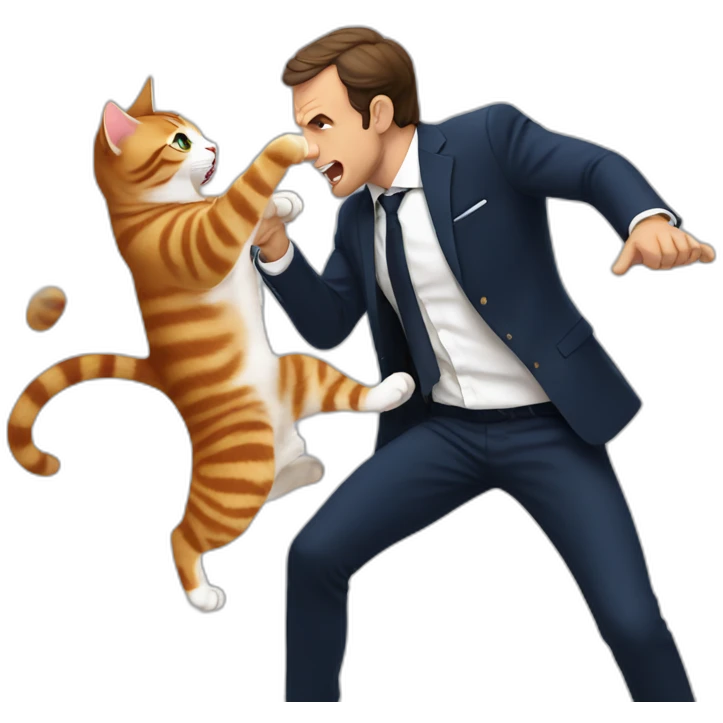 macron fight with a cat emoji