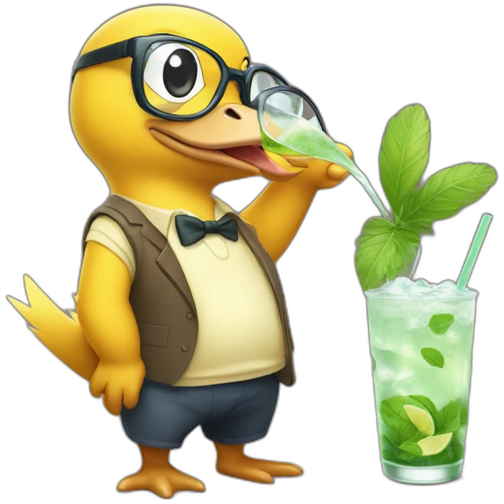 psyduck with glasses drinking mojito emoji