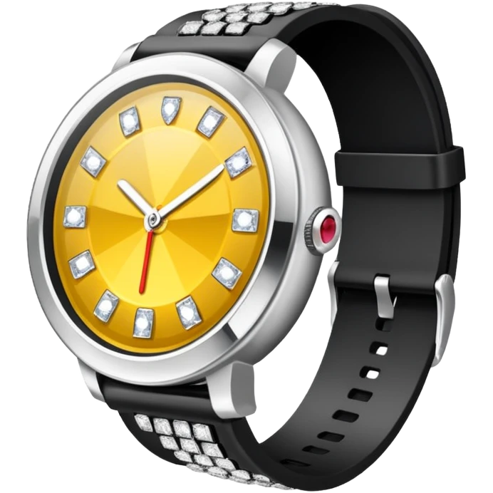 Crie um relógio de pulso prateado cravejado de diamantes brilhantes, sem rostos emoji