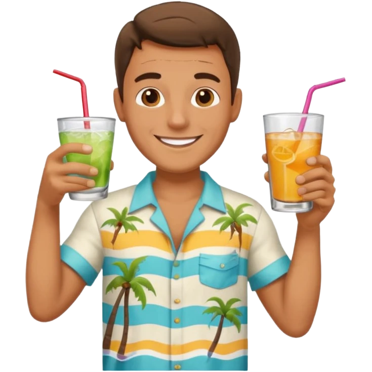 man with drink , beach shirt emoji