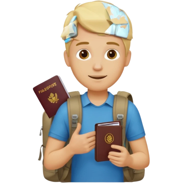 blonde haired Traveler character with passport, backpacker, male emoji