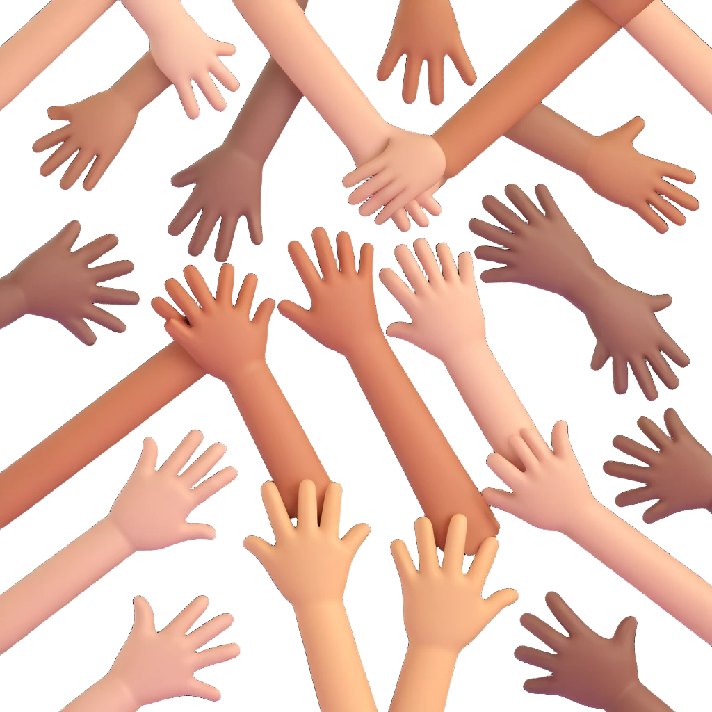 a handpile, cartoon hands of different skin tones stacked emoji