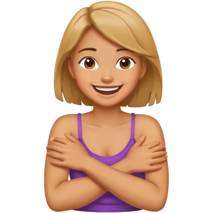 arms cross holding neck laughing girl emoji