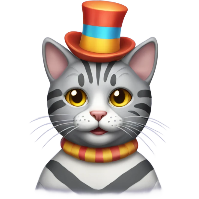 Striped gray cat in a clown costume  emoji