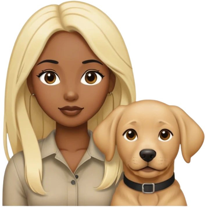 Black long hair women with a  blond Labrador  emoji