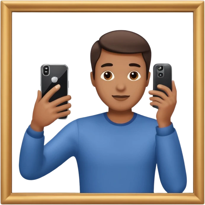 a man holding a phone, taking a selfie in front of a mirror emoji