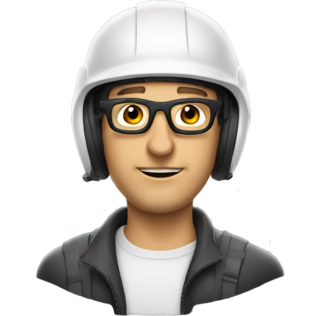 Caucasian man wearing helmet, glases and earplugs emoji