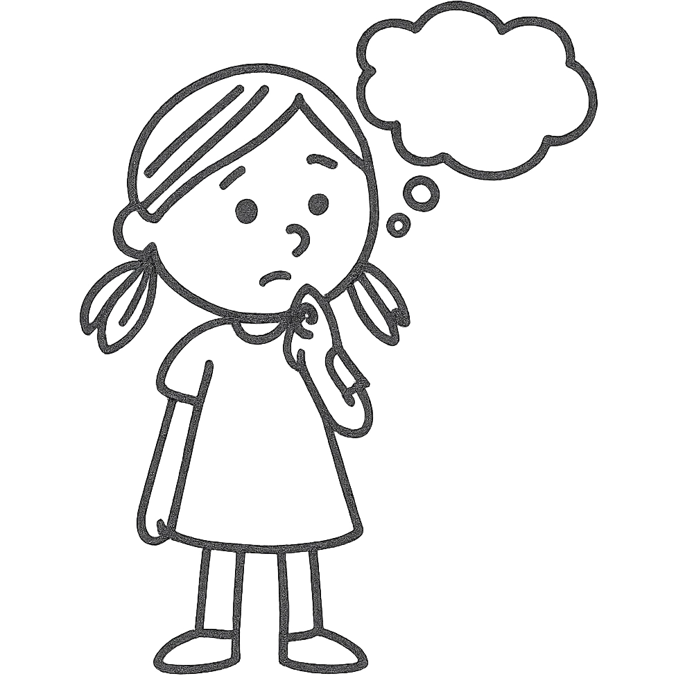 Add a thought bubble above the girl's head. Keep the background transparent. emoji