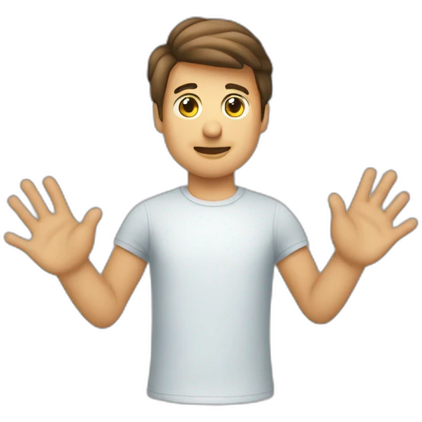 Homme qui lève les 2 mains en l’air au dessus de ses épaules pour faire l’innocent en ayant l’air coupable emoji
