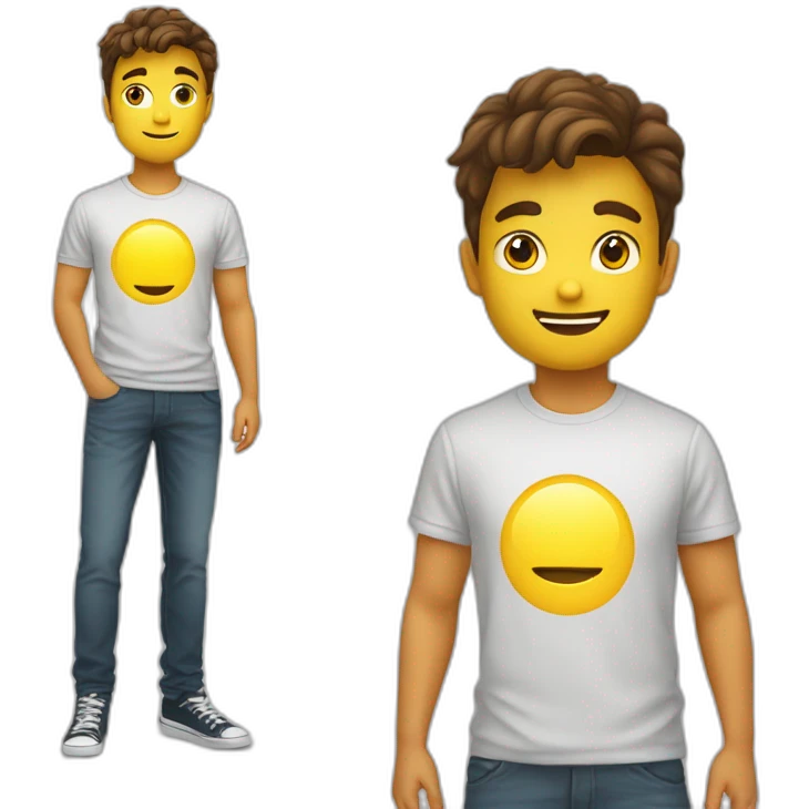 Een bruine jongen met een licht geel t shirt emoji