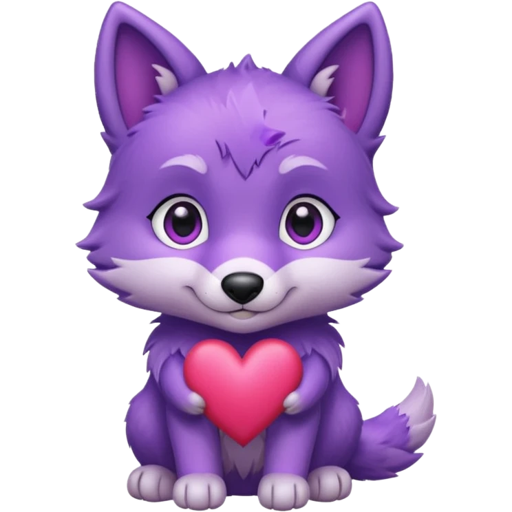 Cute purple wolf pup with heart emoji
