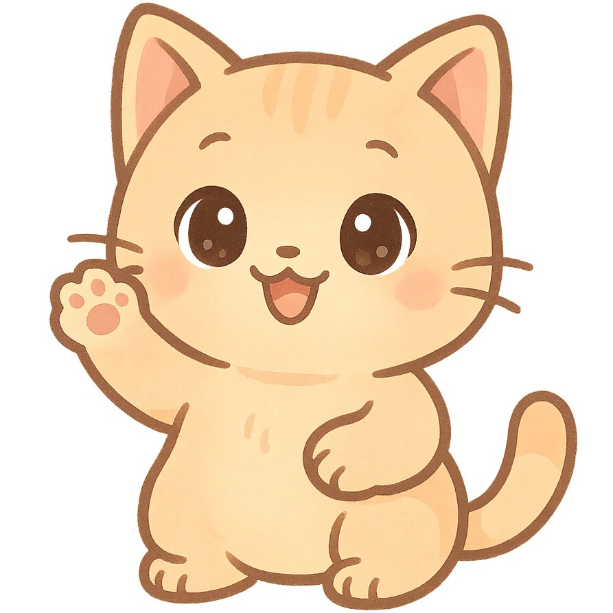 happy cat waving, chibi sticker style emoji