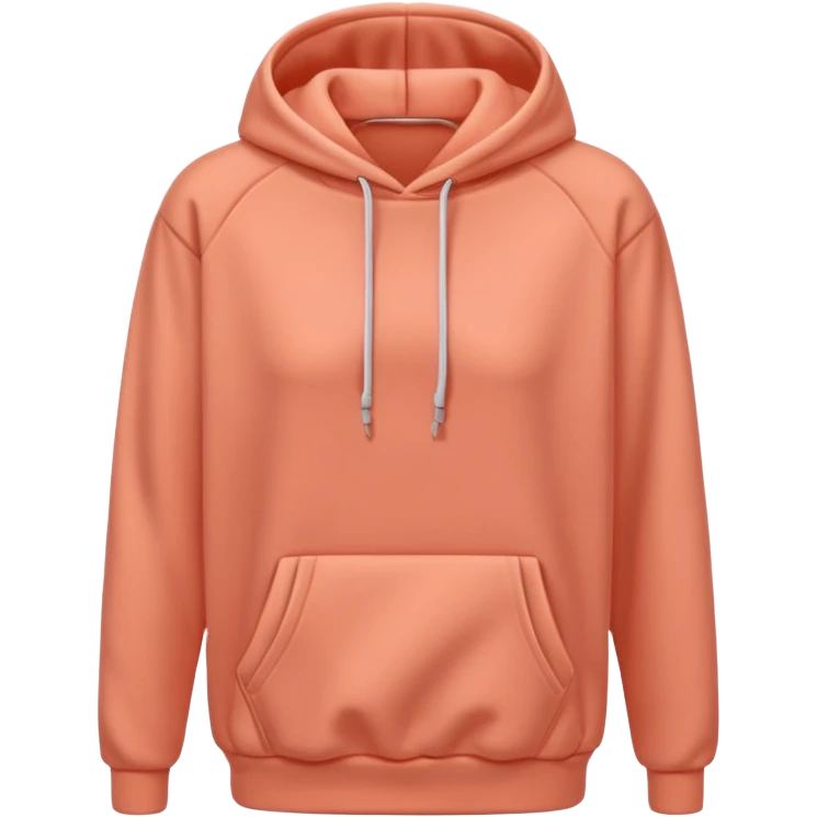 A 3D cartoon peach-coral hoodie with soft folds, drawstrings, and a casual fit, isolated plain background. plain , no texture. emoji