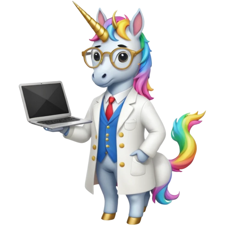 Unicorns holding laptop book
A full body of scholar unicorn wearing round glasses, holding a laptop. emoji