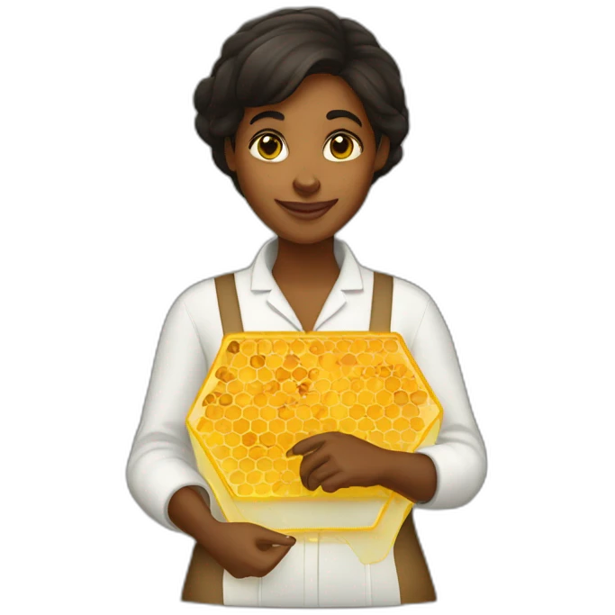 Brown girl beekeeper holding honeycomb emoji