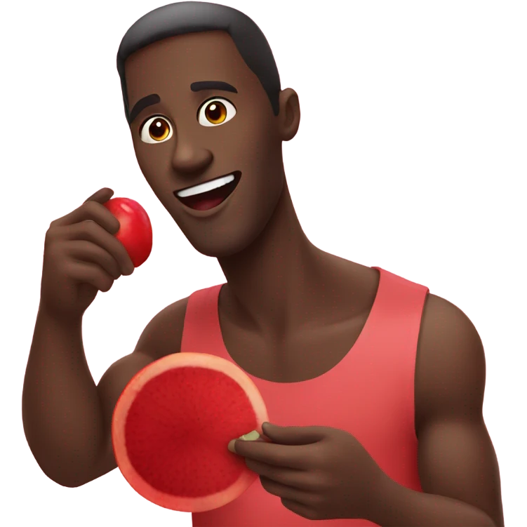 Black guy eating red fruit emoji