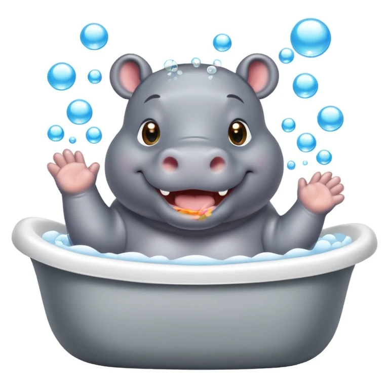 happy hippo with bubbles in bathtub emoji
