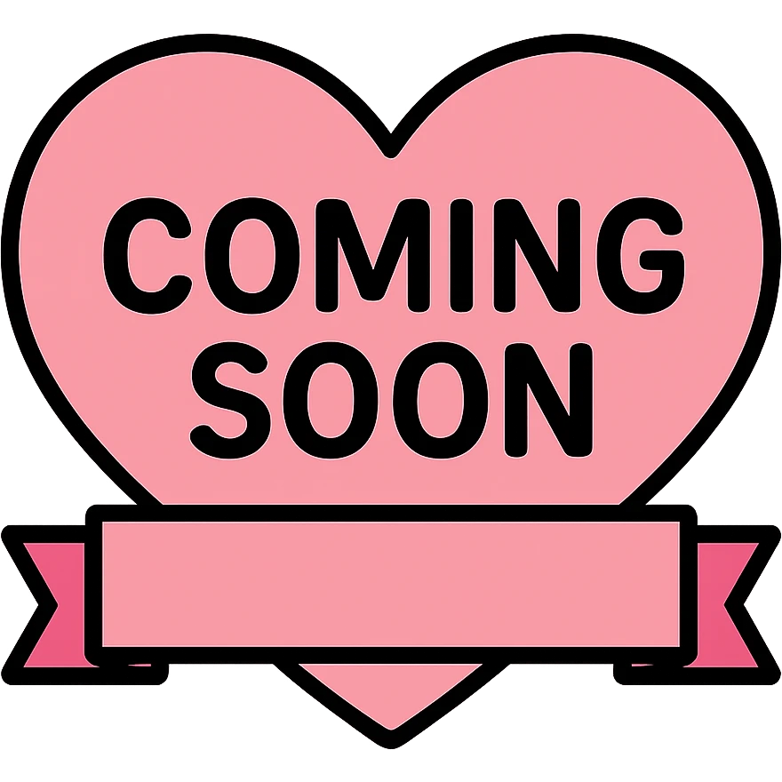 Change the stamp shape to a heart instead of a circle, keep baby pink color, playful and inviting style, clear 'coming soon' text, no background emoji