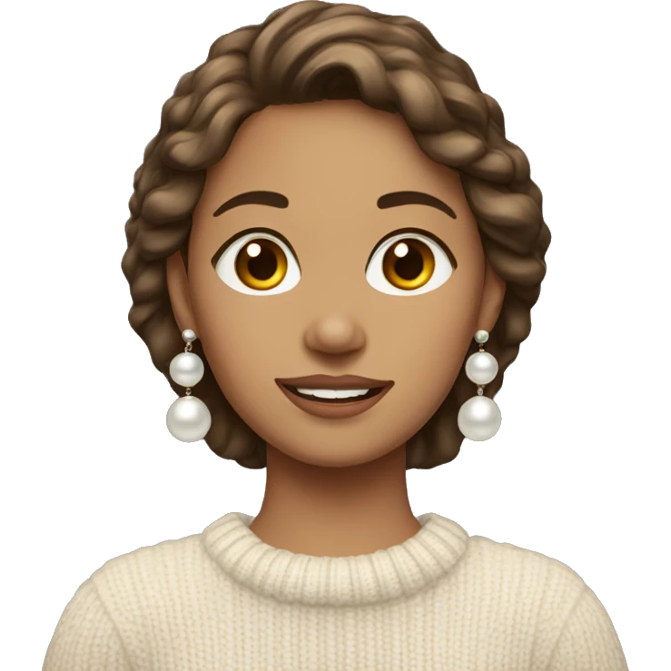 brown haired girl in sweater with white pearl earrings  emoji