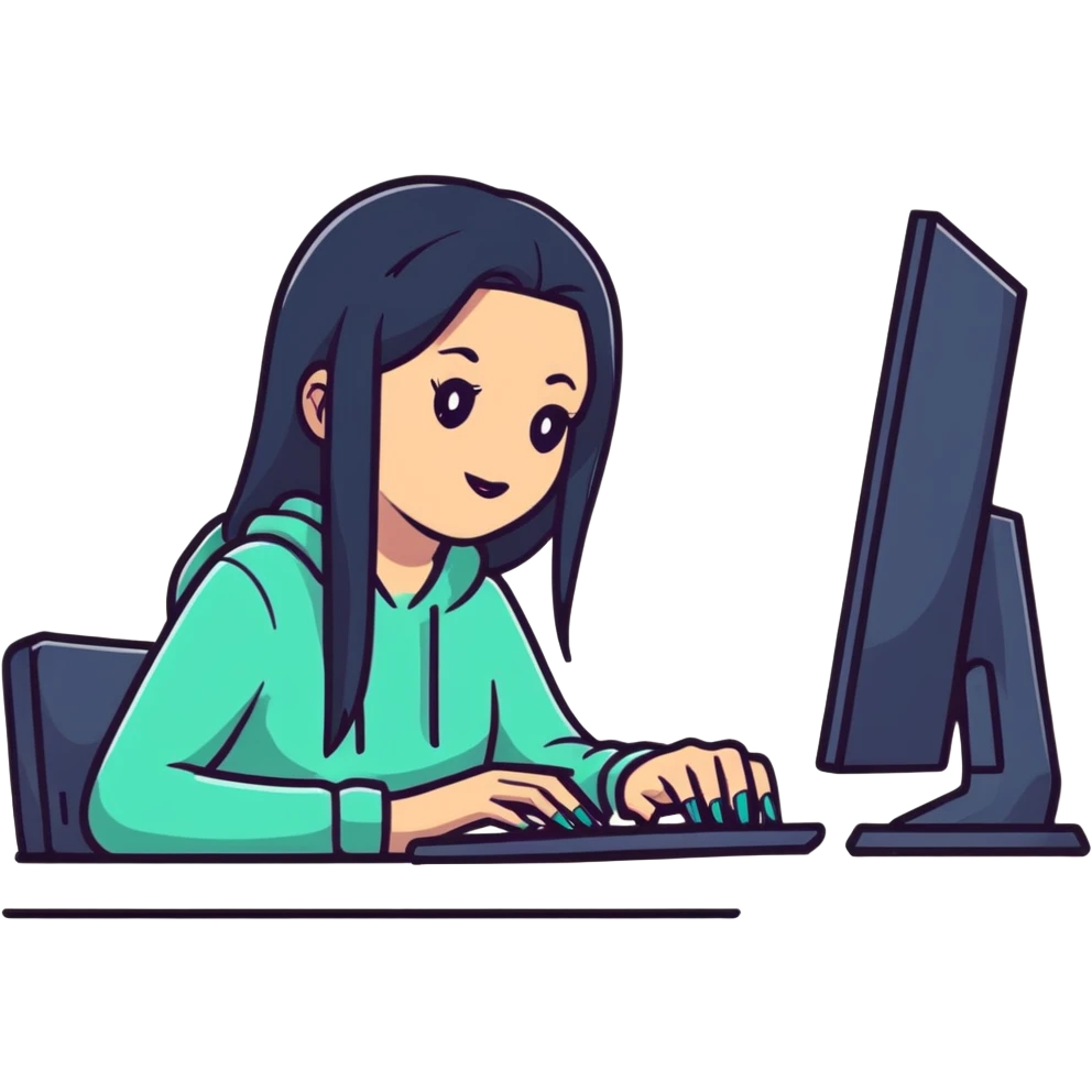 Girl with long nails on the computer  emoji