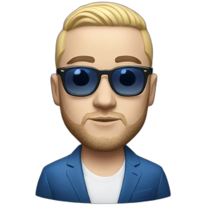 realism mac miller with a blonde comb over skin fade wearing a blue suit and sunglasses emoji